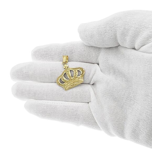 10k Yellow Gold Crown Cross Pendant Charm 1.1 inch - Picture 2 of 2